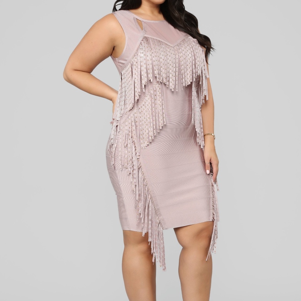 (NEW) Fringe Bandage Dress Mauve XXL